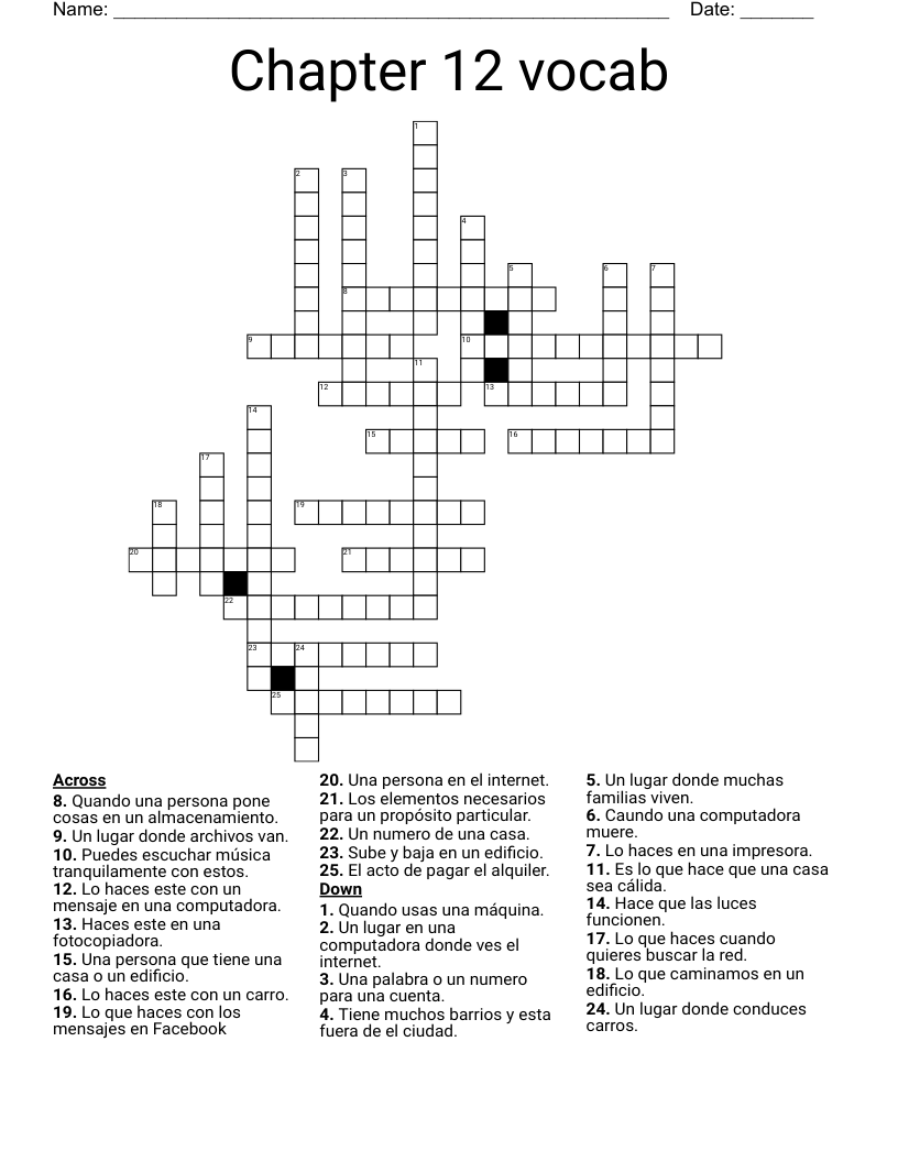 Chapter 12 vocab Crossword
