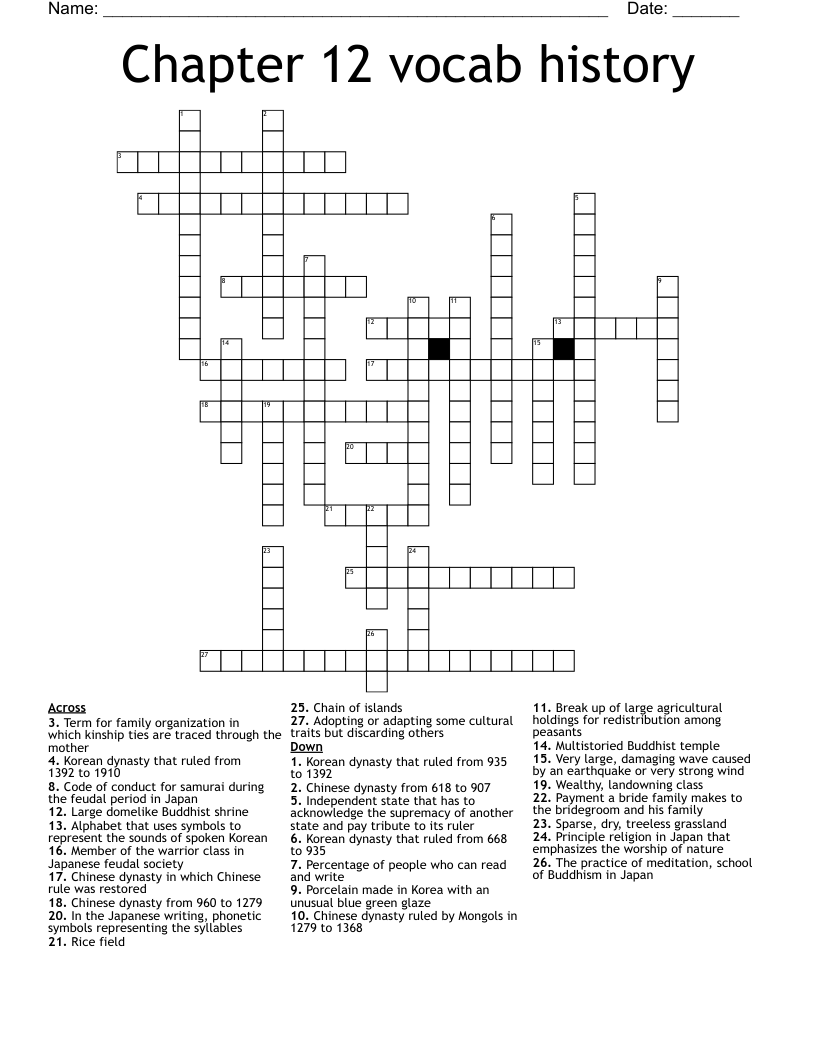 Chapter 12 vocab history  Crossword