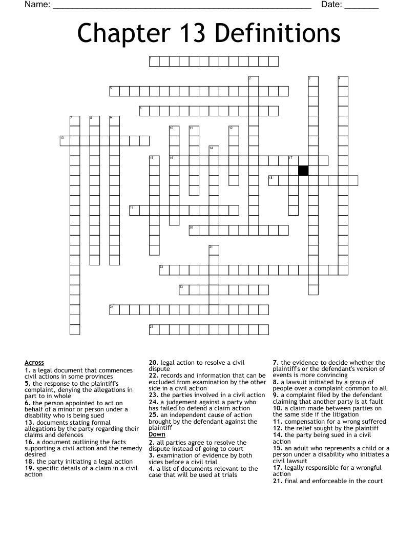 Chapter 13 Definitions Crossword