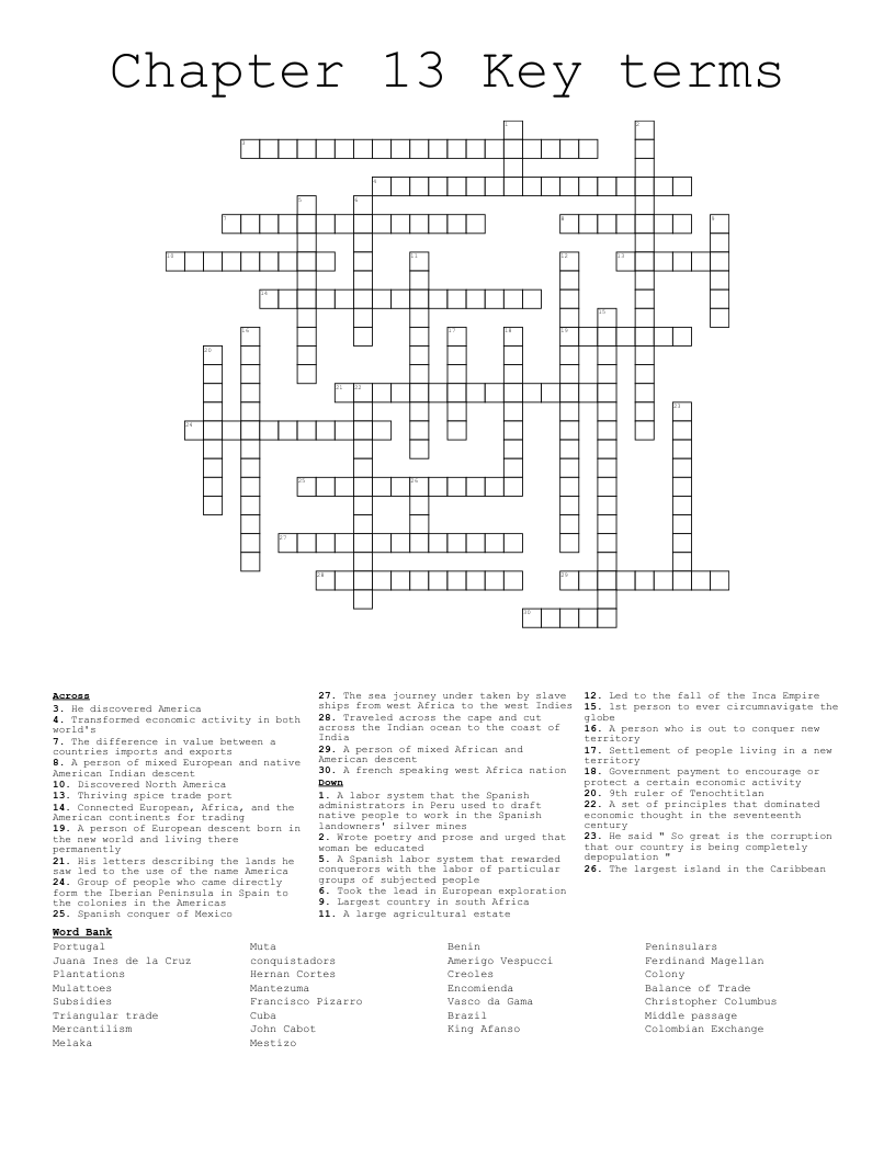 Chapter 13 Key terms  Crossword