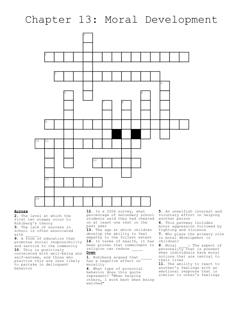 Chapter 13: Moral Development Crossword