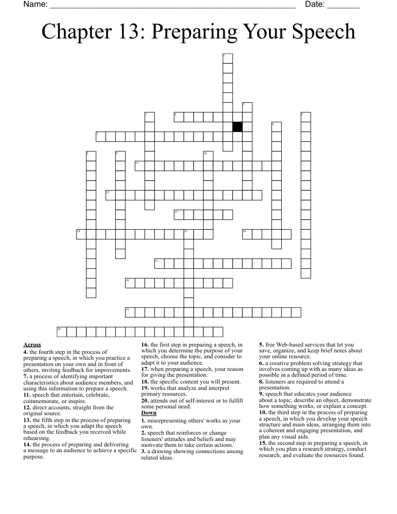 Chapter 13: Preparing Your Speech Crossword