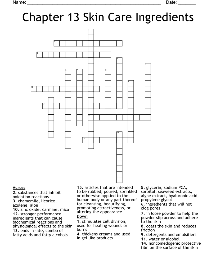 Chapter 13 Skin Care Ingredients Crossword