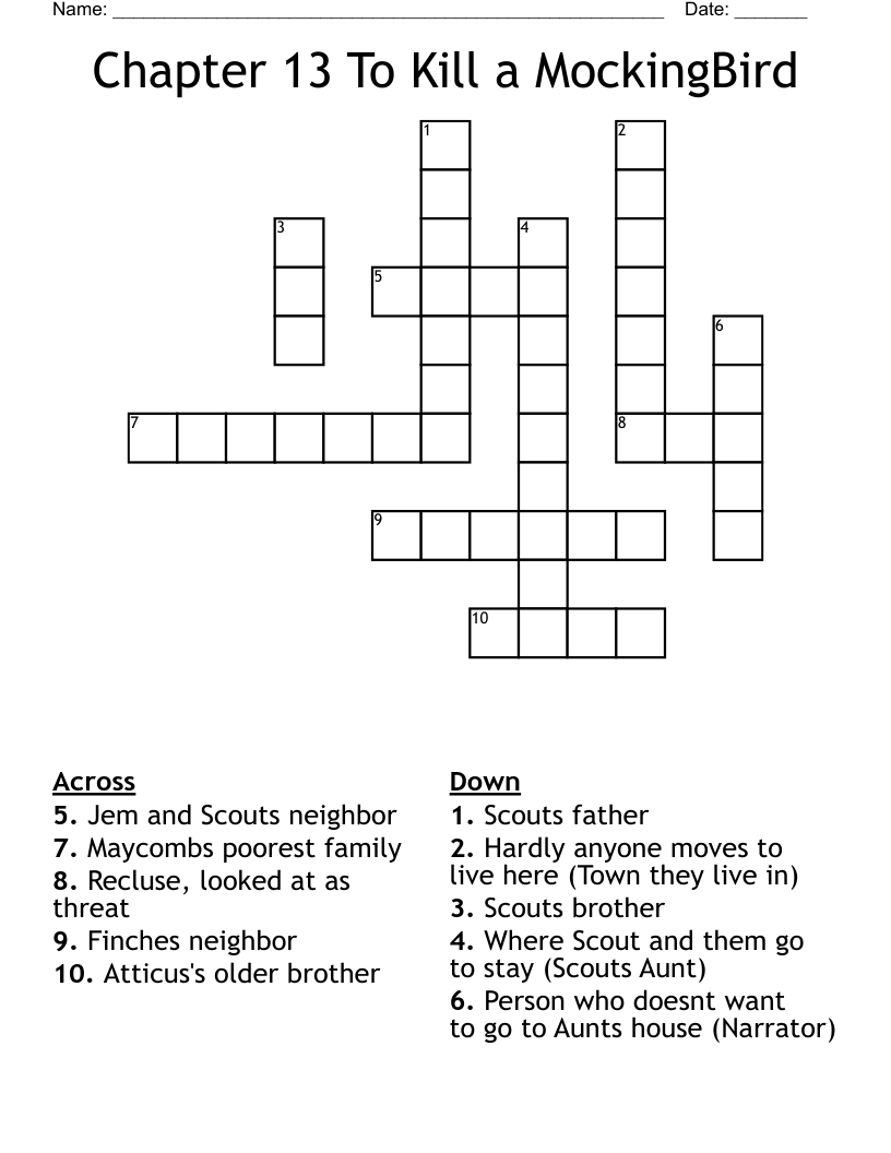 Chapter 13 To Kill a MockingBird Crossword