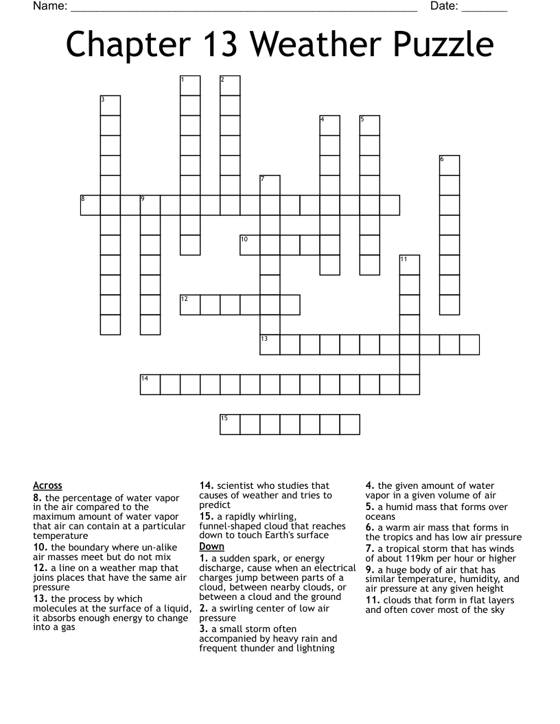 Chapter 13 Weather Puzzle  Crossword