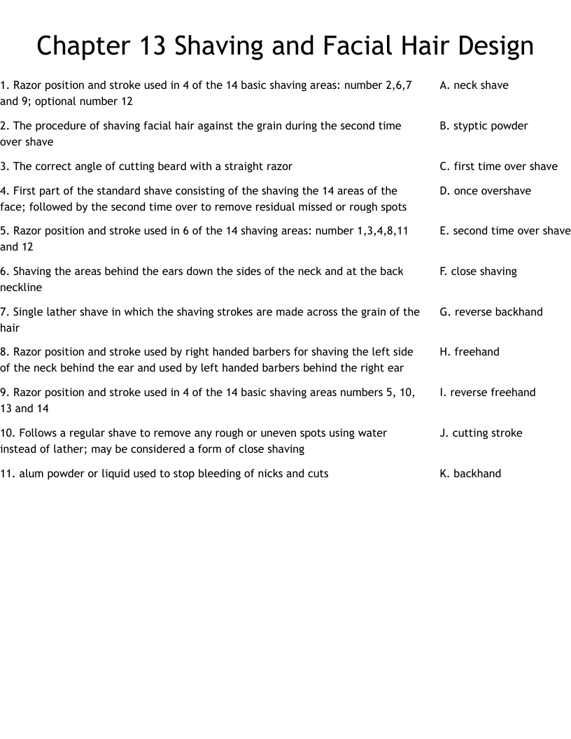 Chapter 13  Shaving and Facial Hair Design  Worksheet