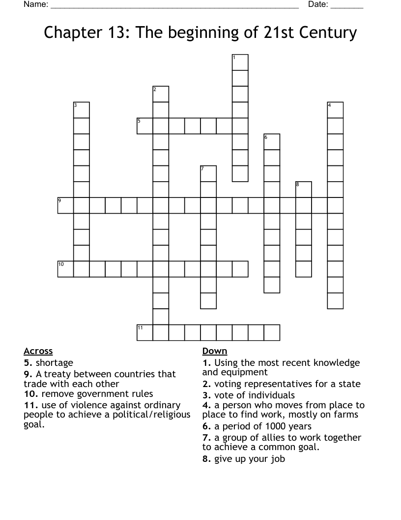 Chapter 13:  The beginning of 21st Century Crossword