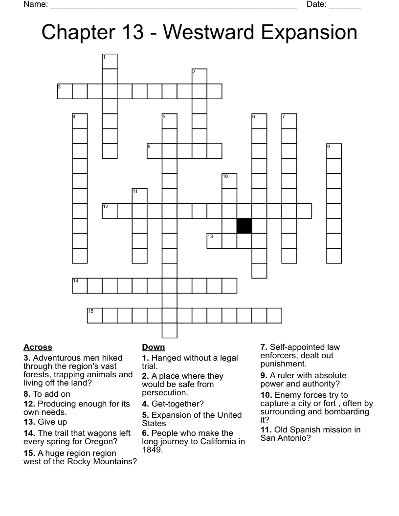 Chapter 13 - Westward Expansion Crossword
