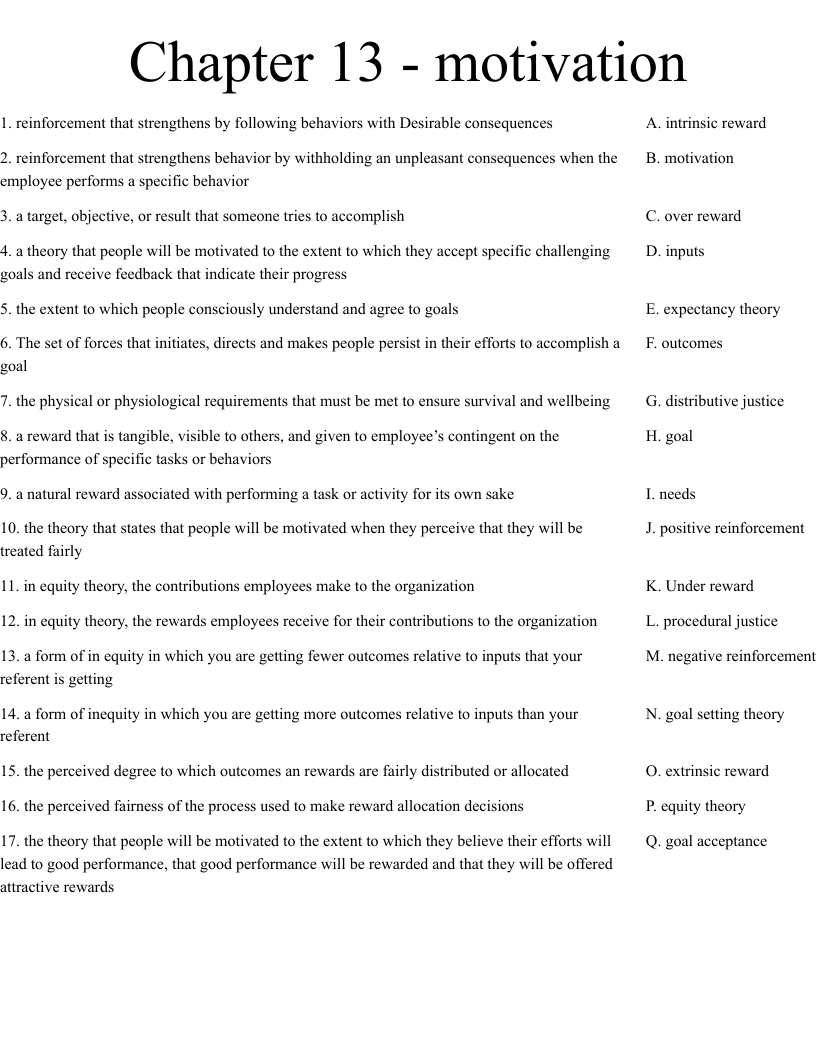 Chapter 13 - motivation  Worksheet