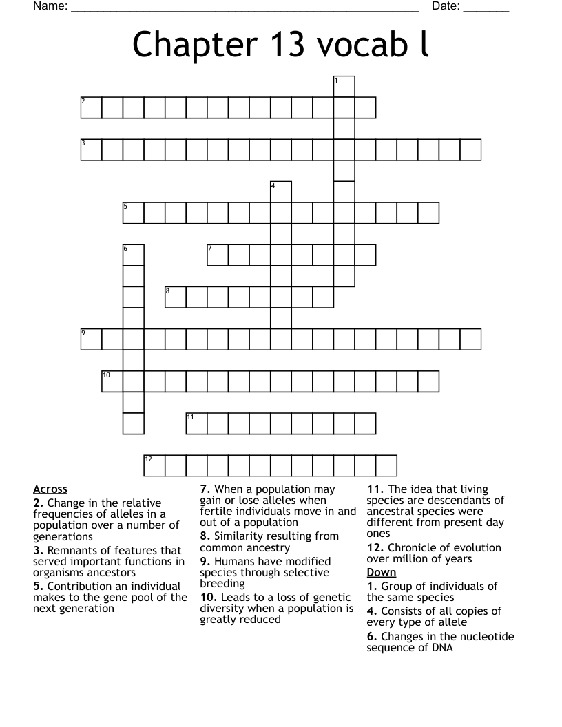 Chapter 13 vocab l Crossword