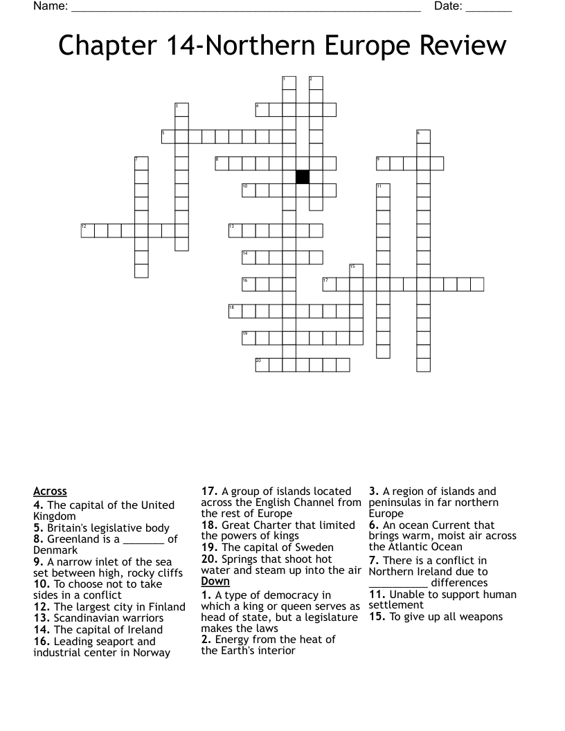 Chapter 14-Northern Europe Review Crossword