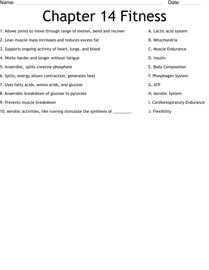 Chapter 14 Fitness Worksheet