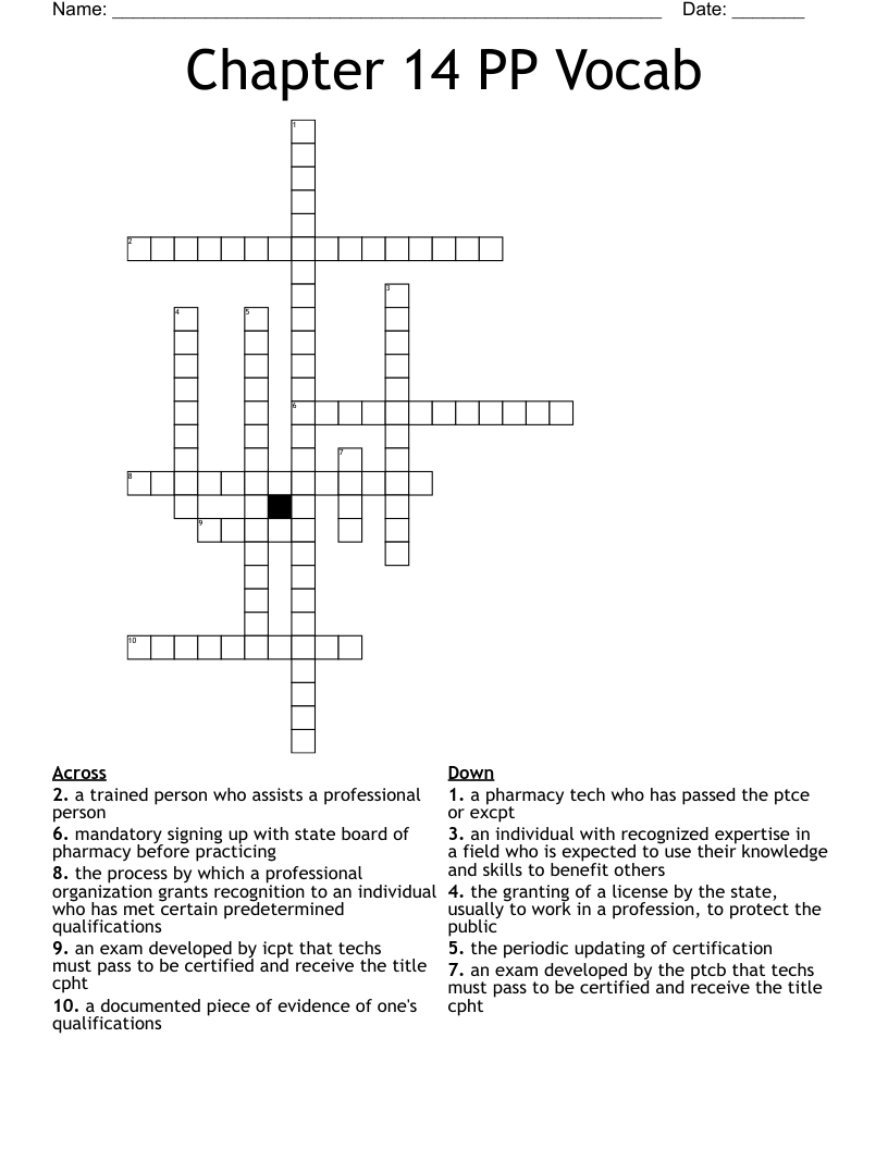 Chapter 14 PP Vocab Crossword