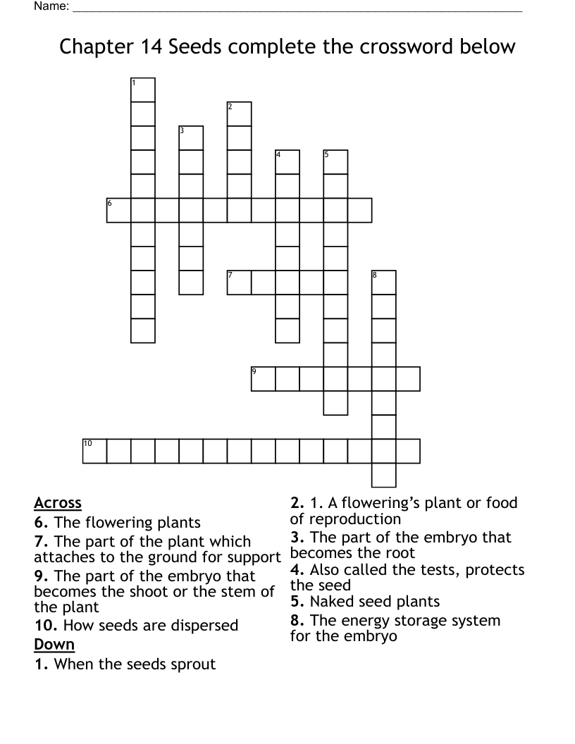 Chapter 14 Seeds complete the crossword below