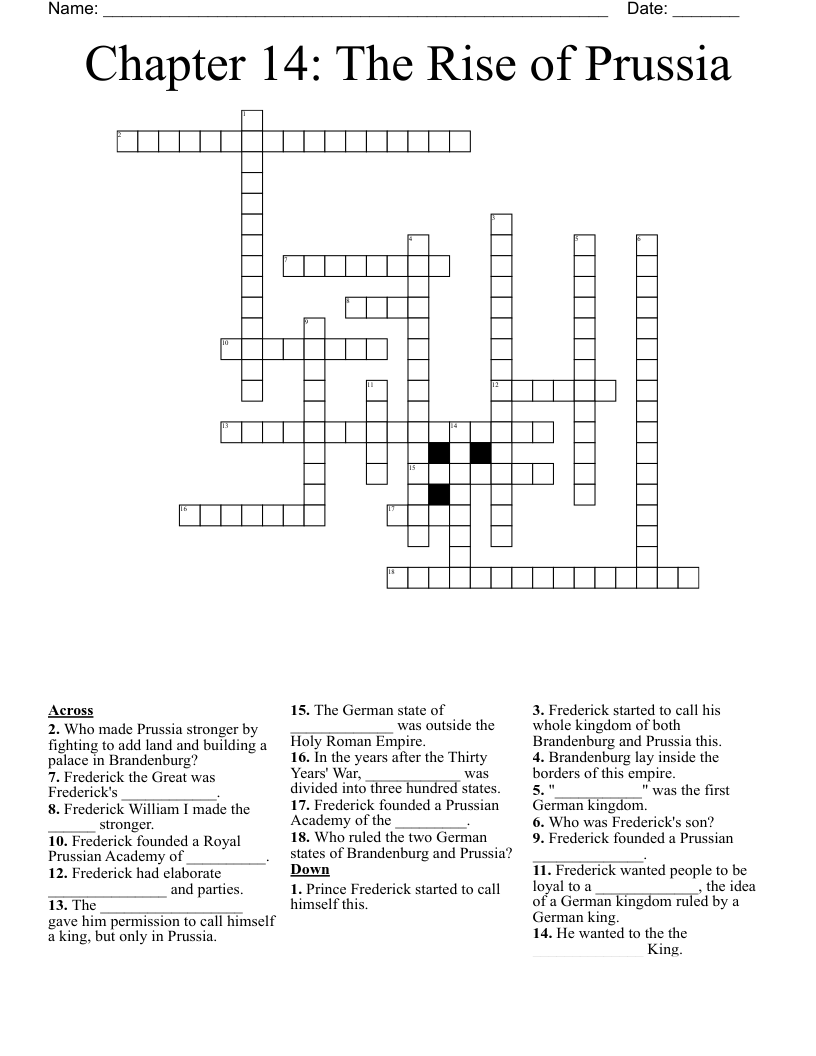 Chapter 14: The Rise of Prussia Crossword