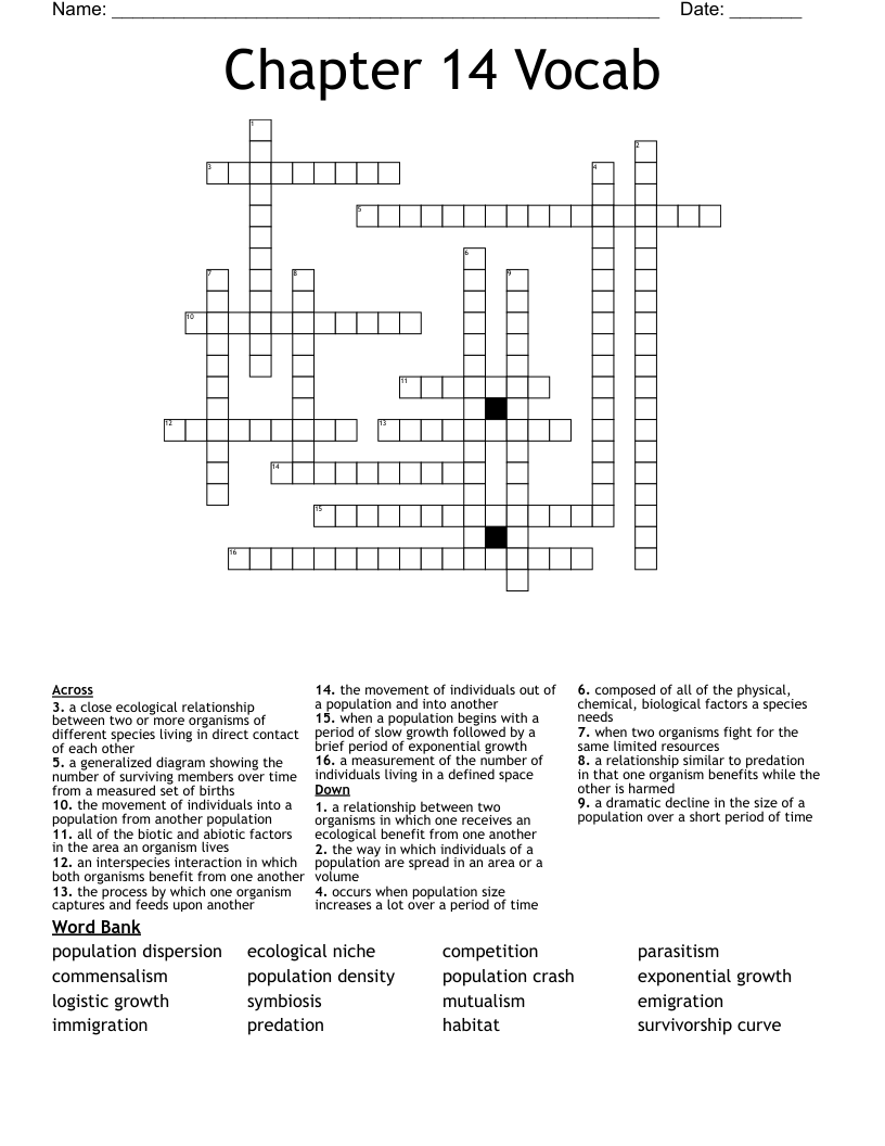 Chapter 14 Vocab Crossword