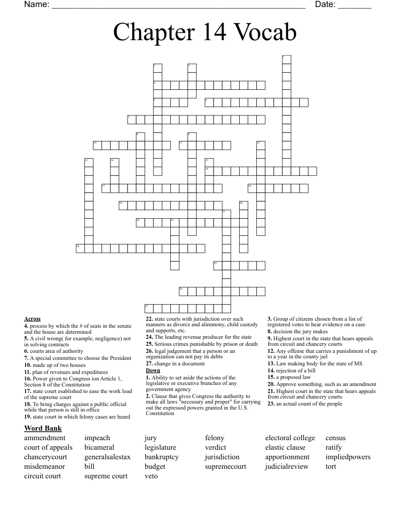 Chapter 14 Vocab Crossword