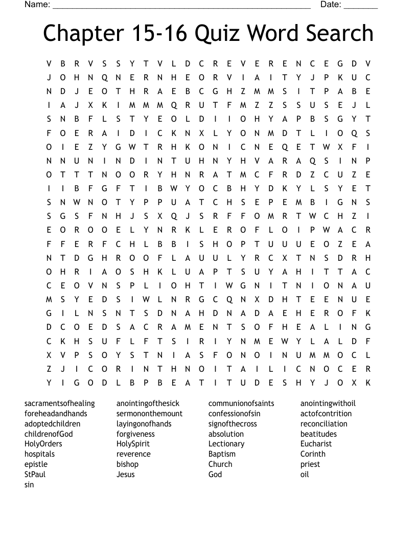 Chapter 15-16 Quiz Word Search