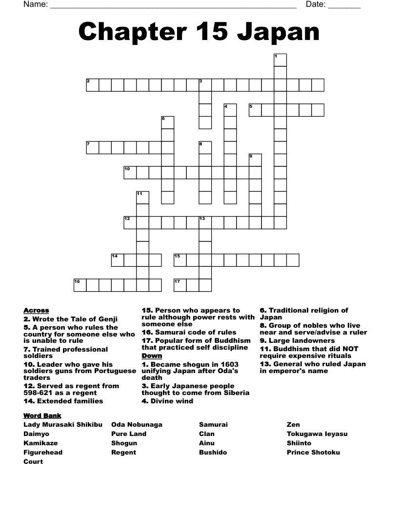 Chapter 15 Japan  Crossword