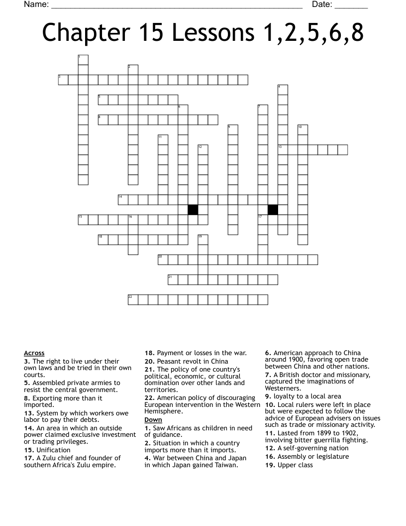 Chapter 15 Lessons 1,2,5,6,8 Crossword