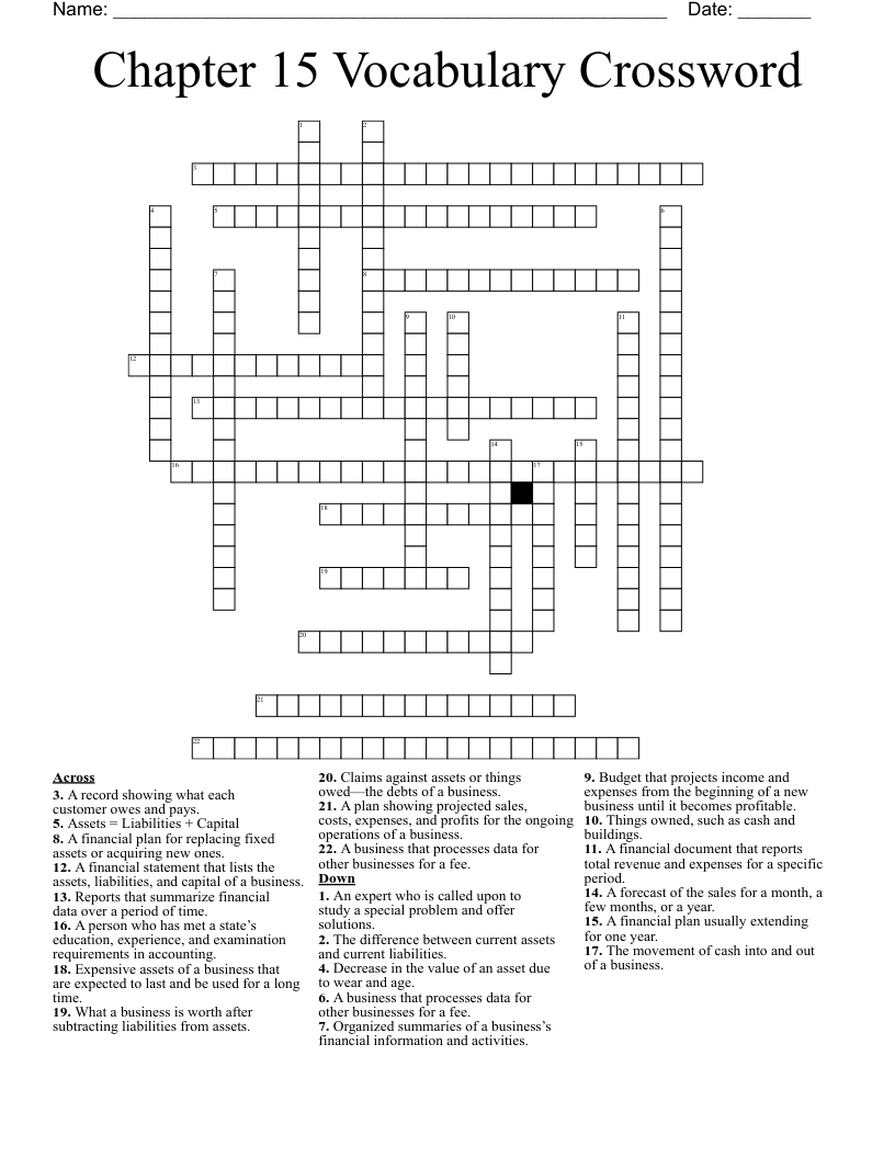 Chapter 15 Vocabulary Crossword