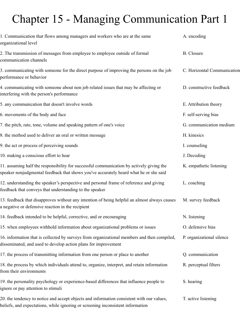 Chapter 15 - Managing Communication Part 1 Worksheet
