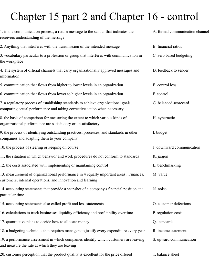 Chapter 15 part 2 and Chapter 16 - control Worksheet