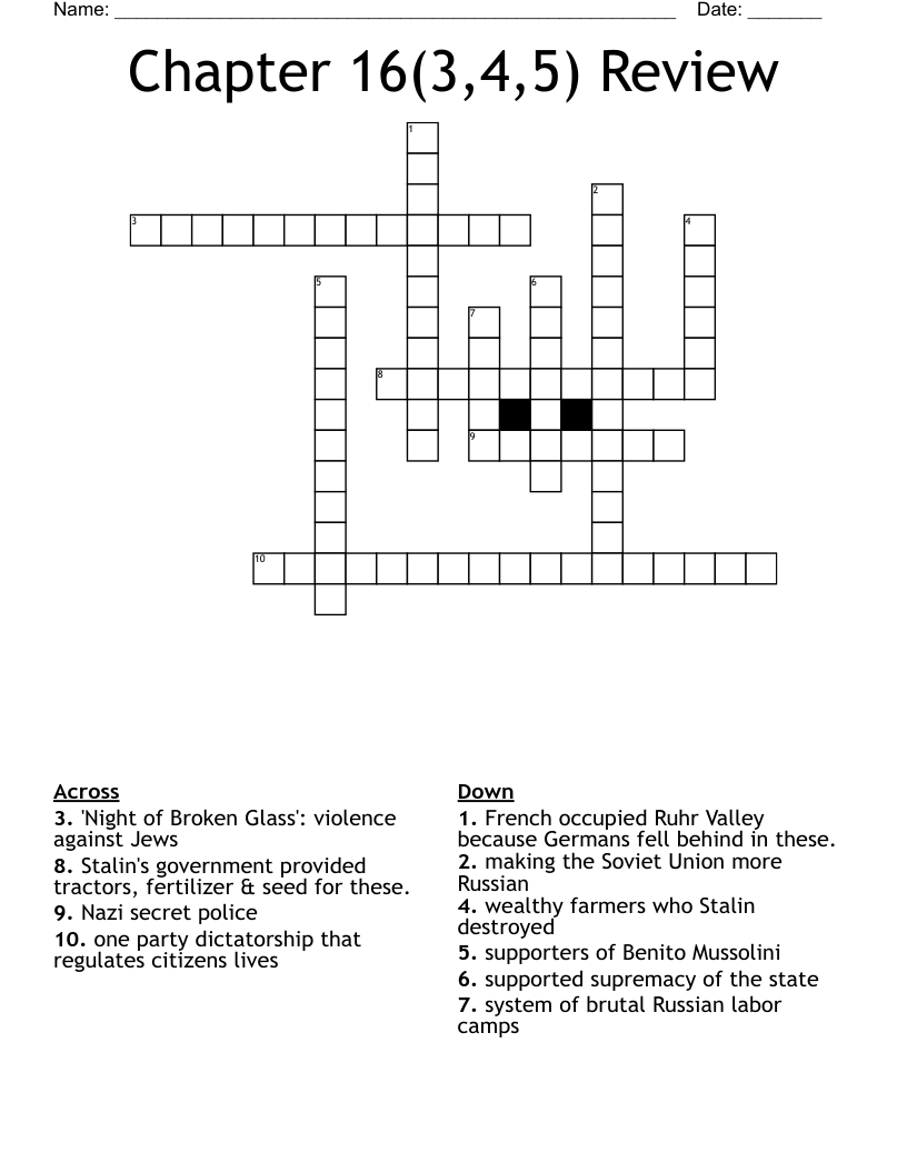 Chapter 16(3,4,5) Review Crossword