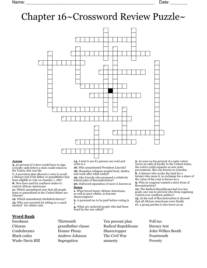 Chapter 16~Crossword Review Puzzle~