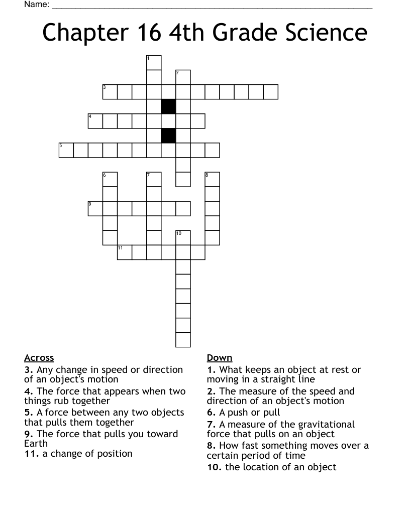 Chapter 16 4th Grade Science Crossword