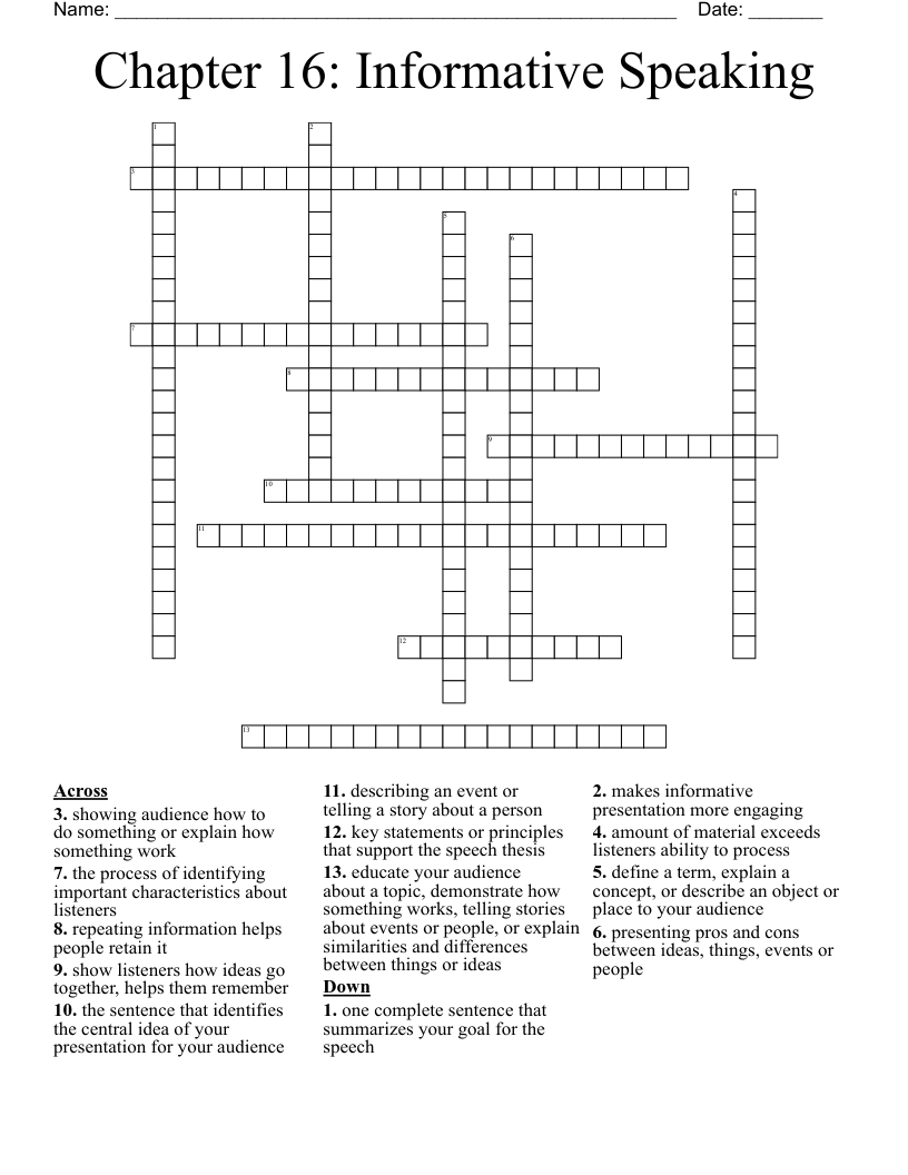 Chapter 16: Informative Speaking Crossword