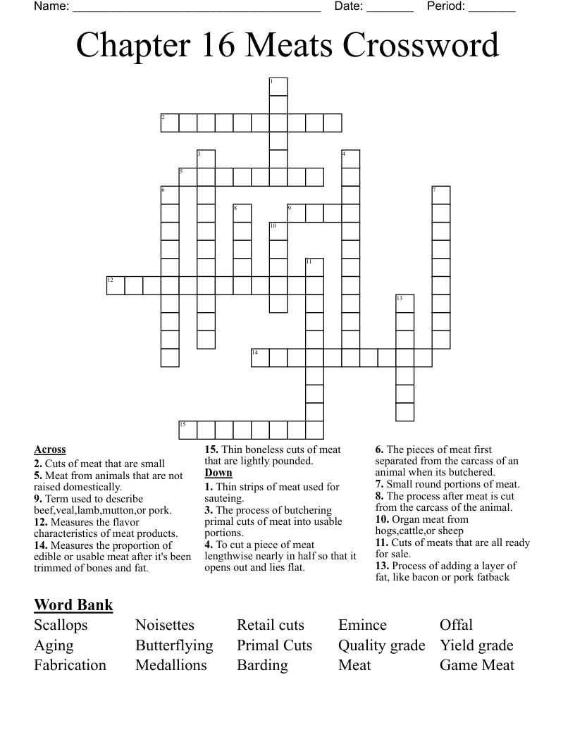 Chapter 16 Meats Crossword