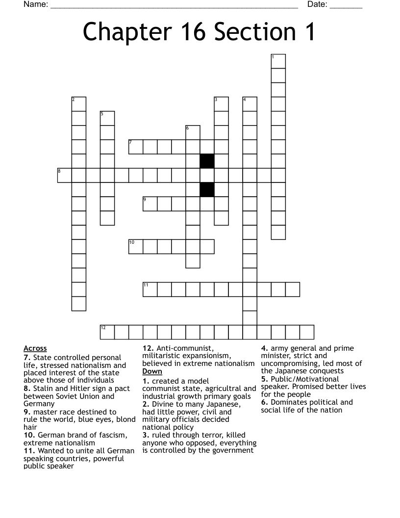 Chapter 16 Section 1 Crossword