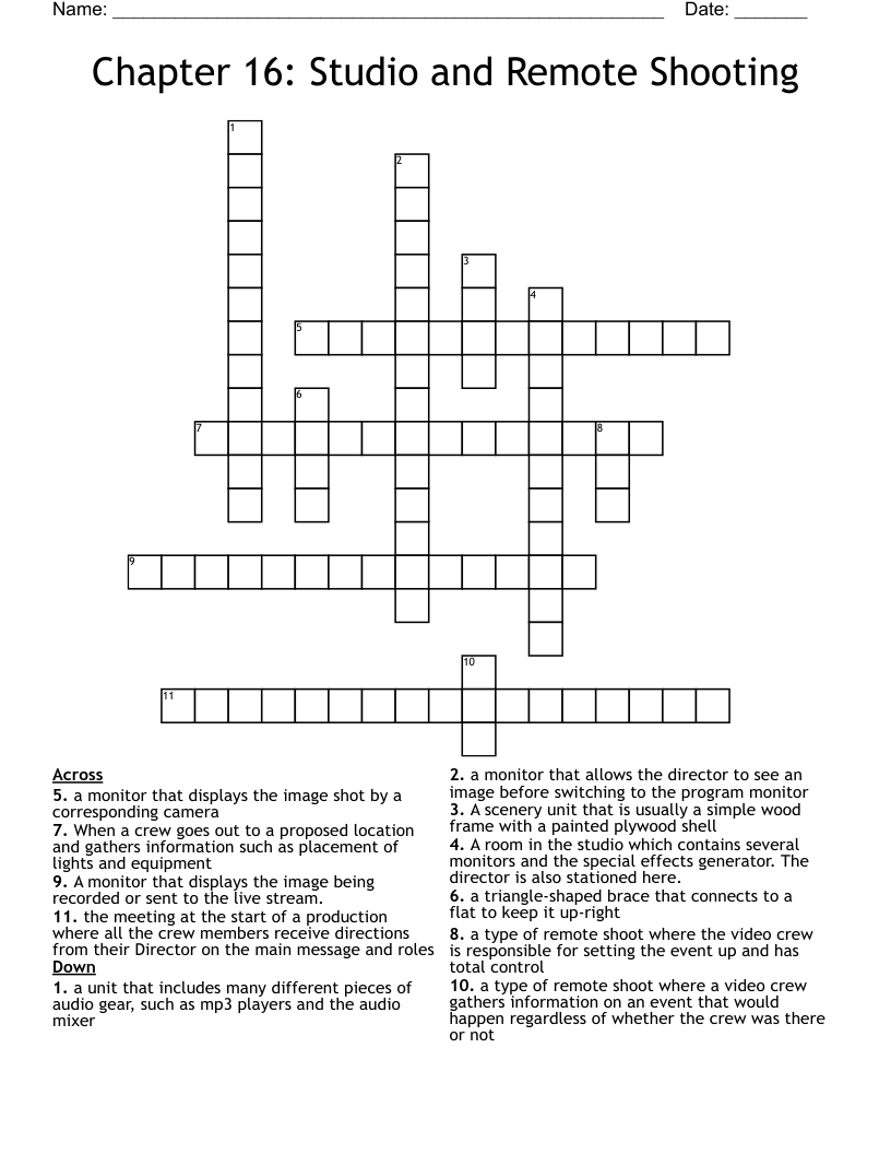 Chapter 16: Studio and Remote Shooting Crossword
