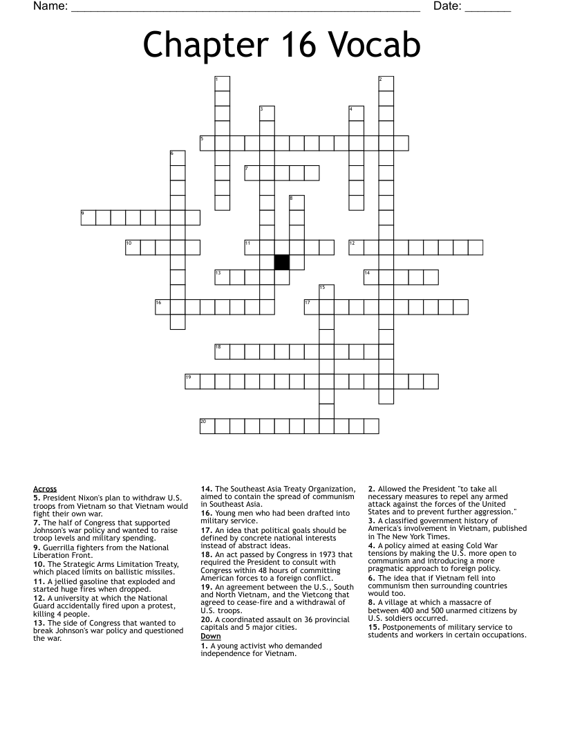 Chapter 16 Vocab Crossword