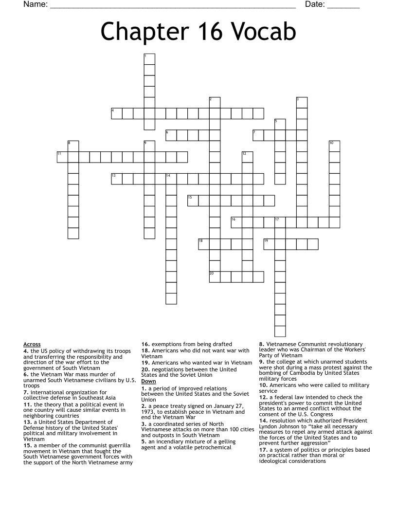 Chapter 16 Vocab Crossword