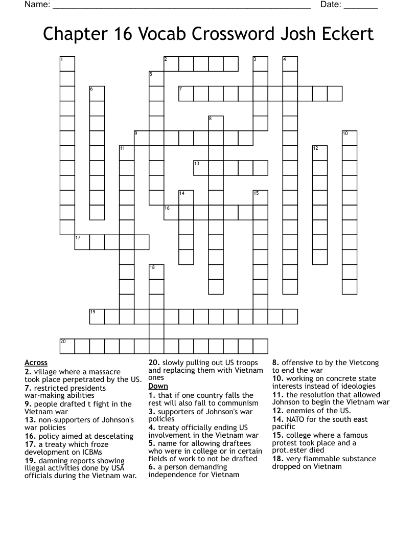 Chapter 16 Vocab Crossword Josh Eckert