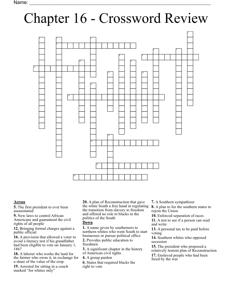 Chapter 16 - Crossword Review
