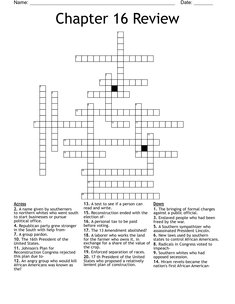Chapter 16  Review Crossword