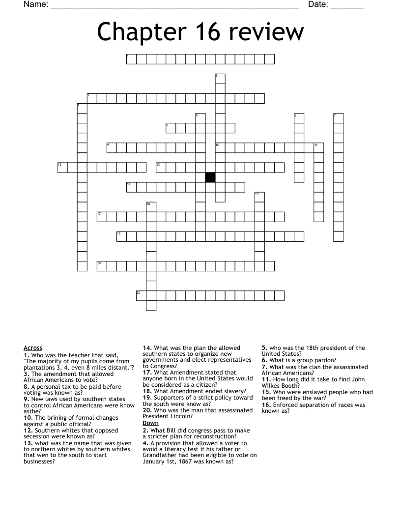 Chapter 16 review Crossword