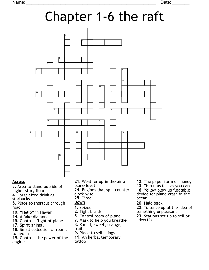 Chapter 1-6 the raft Crossword