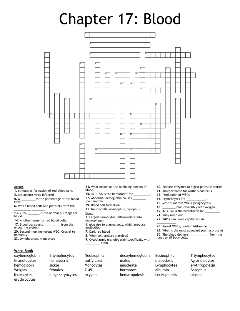 Chapter 17: Blood Crossword