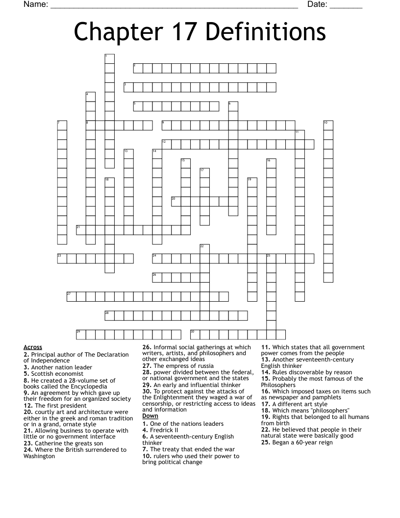 Chapter 17 Definitions Crossword