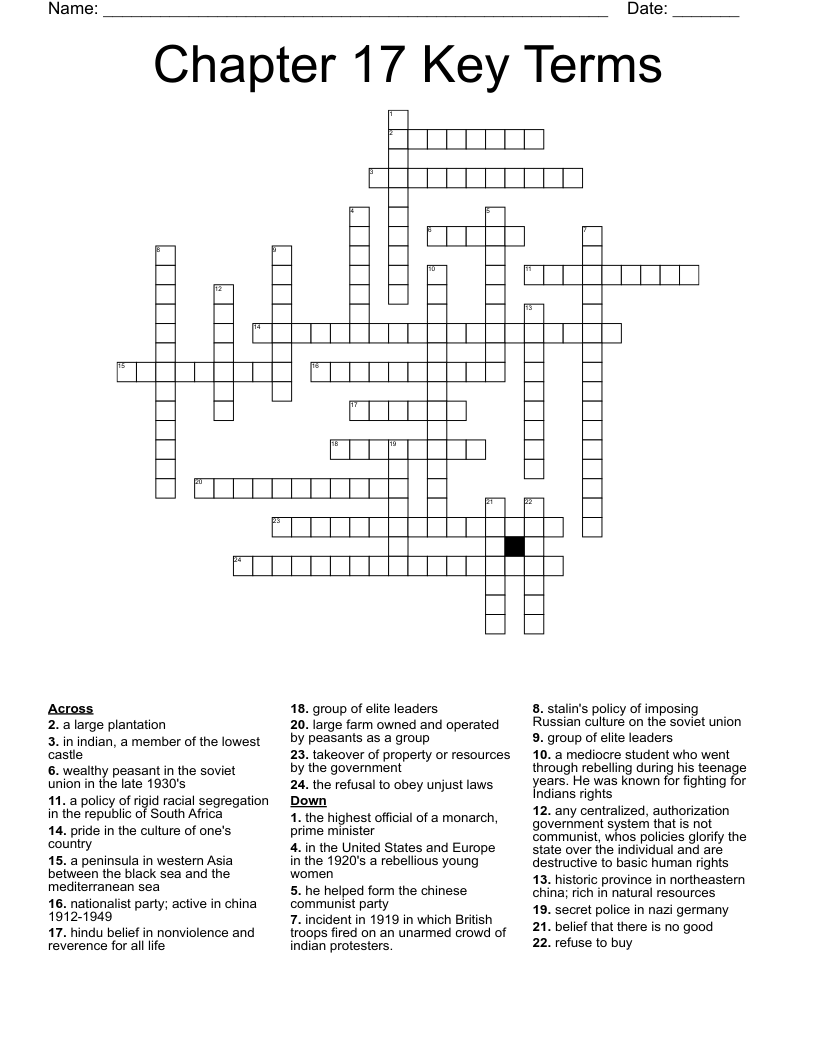 Chapter 17 Key Terms Crossword
