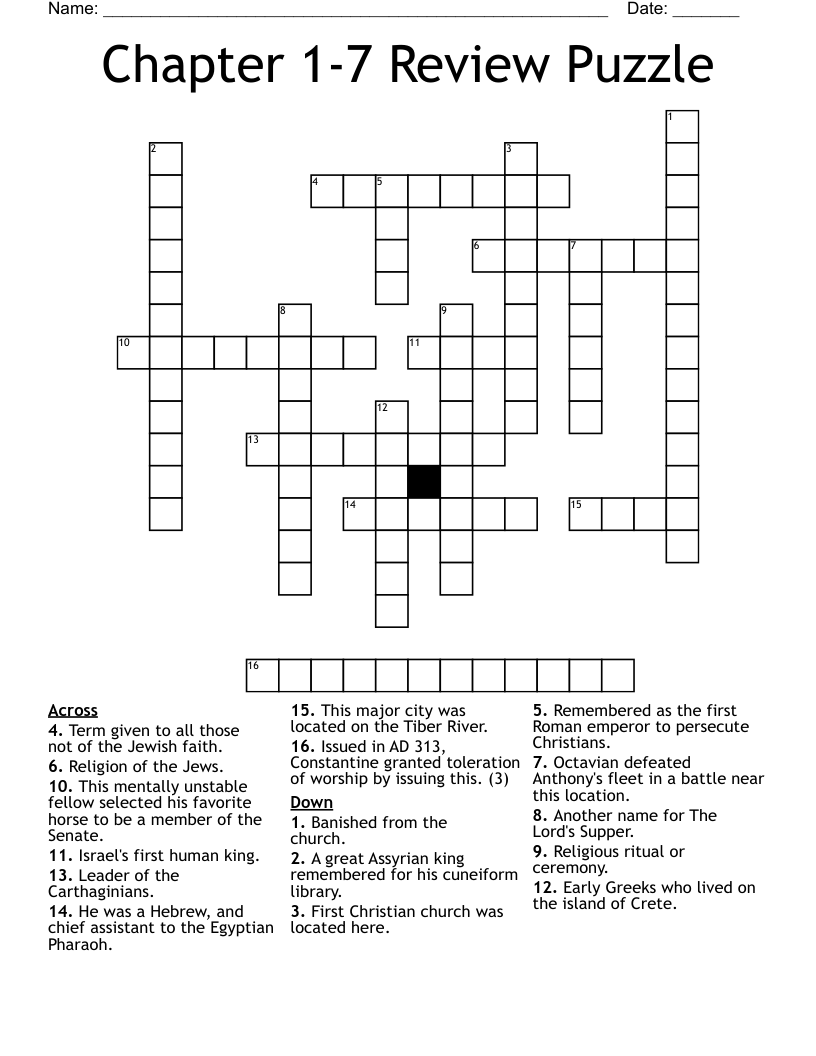 Chapter 1-7 Review Puzzle  Crossword