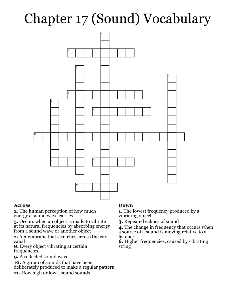 Chapter 17 (Sound) Vocabulary Crossword