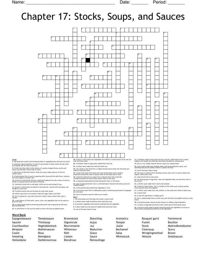 Chapter 17: Stocks, Soups, and Sauces Crossword
