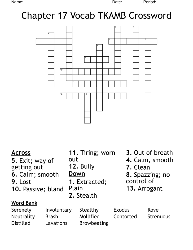 Chapter 17 Vocab TKAMB Crossword 