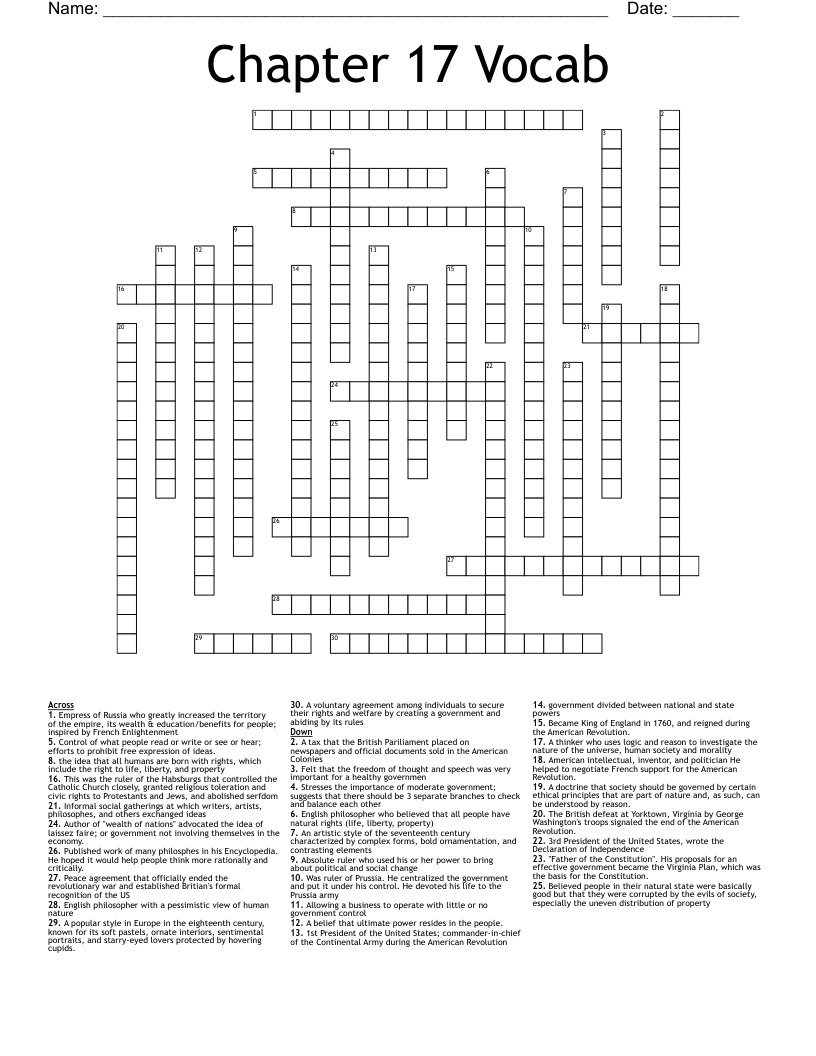 Chapter 17 Vocab  Crossword
