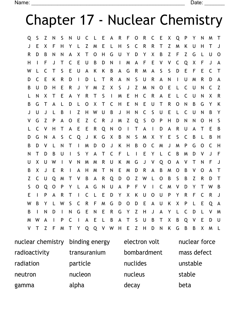 Chapter 17 - Nuclear Chemistry Word Search